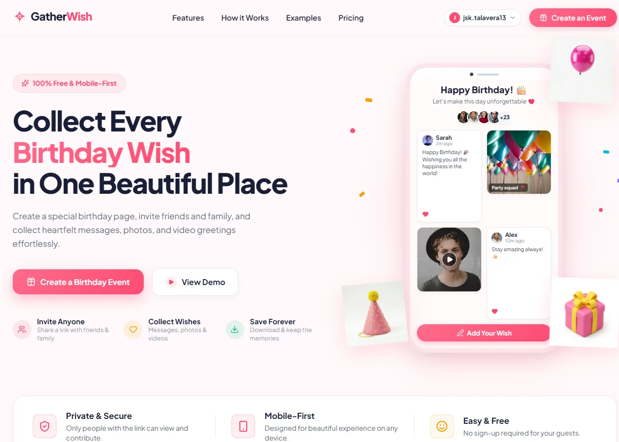 Screenshot of GatherWish - Collect Every Birthday Wish in One Beautiful Place