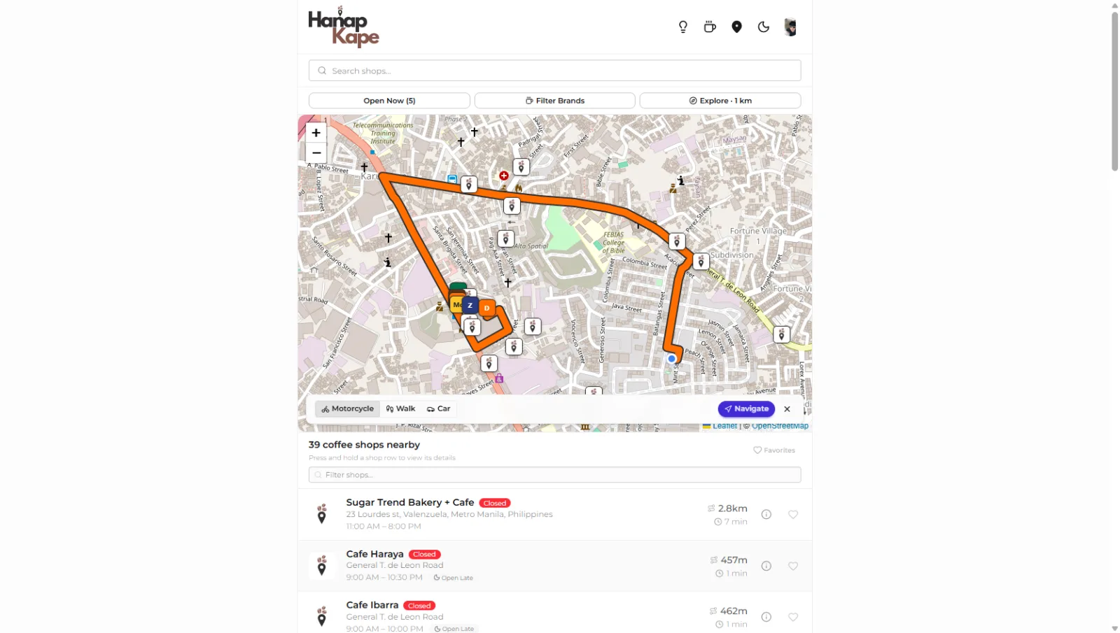 Screenshot of HanapKape — Discover coffee near you